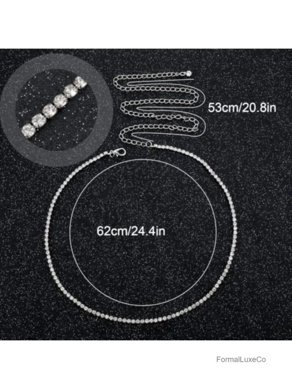 Rhinestone Chain Belt for Women Crystal Waist Chain Glitter Silver Body Jewelry